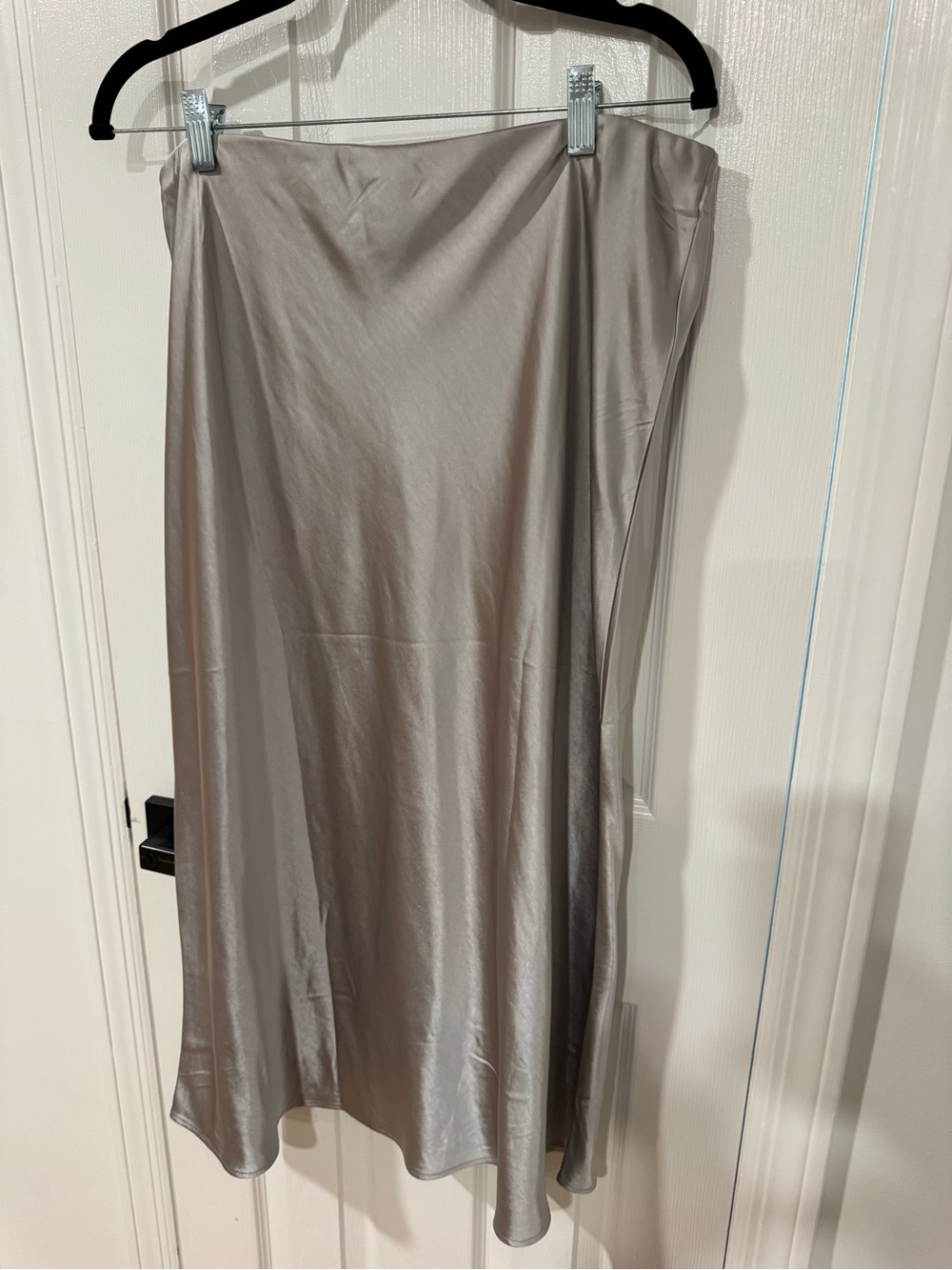 Mango Satin Bias Midi Skirt in Light Silver